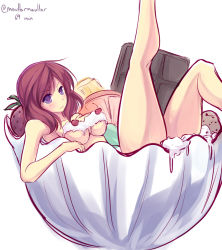 10s 1girl blush breasts cherry completion_time female_focus food fruit in_food legs_up love_live! love_live!_school_idol_project maullarmaullar nishikino_maki nude purple_eyes red_hair short_hair smile solo underboob whipped_cream