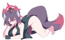 Rule 34 | 1girl, absurdres, all fours, alternate costume, alternate hair length, alternate hairstyle, amebrew, animal ear fluff, animal ears, bare legs, bare shoulders, barefoot, black hair, blue archive, blush, breasts, china dress, chinese clothes, cleavage, colored inner hair, dress, fox ears, fox girl, fox tail, gloves, green dress, green gloves, grin, hair between eyes, hand on own face, highres, large breasts, looking at viewer, medium hair, multicolored hair, red hair, sidelocks, smile, solo, tail, top-down bottom-up, wakamo (blue archive)