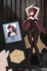 1girl 1other bdsm black_shoes bondage bound breasts brown_dress brown_pantyhose cuffs dress full_body girls&#039;_frontline girls&#039;_frontline_2:_exilium high_heels large_breasts looking_at_viewer makiatto_(embroidered_bamboo_blooming_shadows)_(girls&#039;_frontline_2) makiatto_(girls&#039;_frontline_2) pantyhose qijiu_shi_yu shoes twitter wa2000_(girls&#039;_frontline)