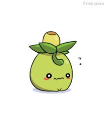 black_eyes blush creatures_(company) game_freak nintendo no_humans olive plant pokemon rekcmas simple_background smoliv solo sweatdrop twitter_username white_background