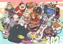2025 absurdres albert_heinrich blonde_hair brown_hair chang_changku cyborg_009 francoise_arnoul geronimo_jr great_britain_(cyborg_009) grey_hair happy_new_year highres isaac_gilmore ivan_whisky japanese_clothes jet_link kimono long_hair new_year pyunma shimamura_joe short_hair tanaotanako