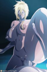 1boy 1girl animated animated_gif artist_name bare_shoulders bleach blonde_hair bouncing_breasts breasts censored collarbone colored_eyelashes dark-skinned_female dark_skin darkleo582 espada facial_mark green_eyes hetero large_breasts medium_hair nipples parted_lips patreon_username sex shiny_skin tier_harribel vaginal