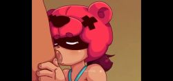 1boy 1girl animated anniebs brawl_stars closed_eyes covered_eyes cum cum_in_mouth deepthroat fellatio hat heart hetero loli nita_(brawl_stars) oral red_hair swallowing tagme tan video