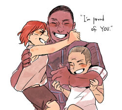 1boy 2girls agatemano aged_down commander_shepard commander_shepard_(female) commander_shepard_(male) david_anderson english_text headlock hug mass_effect_(series) multiple_girls tumblr white_background