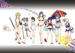 6+girls animal_ears animal_print anklet barefoot bikini black_hair blonde_hair blue_hair closed_eyes female_focus flip-flops ghost gradient_background gradient_hair grey_hair hat hijiri_byakuren hikarumiao hook houjuu_nue innertube jewelry karakasa_obake kumoi_ichirin long_hair micro_bikini mouse_ears multicolored_hair multiple_girls murasa_minamitsu nazrin one-piece_swimsuit polearm purple_hair sandals school_swimsuit short_hair simple_background slingshot_swimsuit sorcerer&#039;s_sutra_scroll spear sunglasses swim_ring swimsuit tatara_kogasa tiger_print toramaru_shou touhou umbrella undefined_fantastic_object unzan weapon white_one-piece_swimsuit white_school_swimsuit