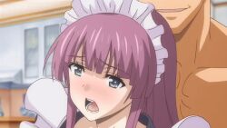 10s 1boy 1girl 2017 animated animated_gif apron blush bouncing_breasts bra breasts from_behind groping_breast headdress highres large_breasts long_hair maid maid_apron maid_headdress nipples open_clothes purple_hair rape tagme toriko_no_(series) toriko_no_kusari toya_shiori underwear