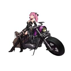 1girl aqua_eyes artist_request belt belt_buckle biker_clothes black_belt black_boots black_bra black_corset black_garter_straps black_gloves black_nails black_ribbon black_skirt black_sleeves boots bra breasts buckle cleavage corset cross-laced_clothes cross-laced_gloves cynthia_(final_gear) detached_sleeves final_gear fingerless_gloves fingernails full_body garter_straps gloves grin hair_ribbon high_heel_boots high_heels highres knee_boots leather leather_boots leather_bra leather_corset leather_sleeves leg_belt looking_at_viewer medium_breasts medium_hair motor_vehicle motorcycle nail_polish official_art on_motorcycle open_mouth pink_hair ribbon see-through_clothes see-through_ribbon see-through_thighhighs shoe_belt sidelocks simple_background sitting skirt smile snowflake_in_eye solo striped_clothes striped_skirt tachi-e teeth thigh_belt thigh_strap thighhighs third-party_source transparent_background twintails underwear vertical-striped_clothes vertical-striped_skirt