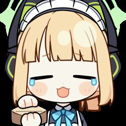 Rule 34 | 1girl, :3, :d, animal ear headphones, animal ears, animated, animated gif, apron, aqua bow, aqua bowtie, black dress, blonde hair, blue archive, blunt bangs, blunt ends, blush stickers, bow, bowtie, cat ear headphones, cat ears, chibi, chunye haruya, closed eyes, collared dress, commission, contrast collar, dot nose, dress, empty wallet, facing viewer, fake animal ears, green halo, halo, headphones, holding, holding wallet, lowres, maid, maid apron, maid headdress, midori (blue archive), midori (maid) (blue archive), missing commentary, official alternate costume, official alternate hairstyle, open mouth, ponytail, second-party source, short hair, sidelocks, simple background, smile, solo, teardrop, transparent background, upper body, wallet, white apron, white headdress