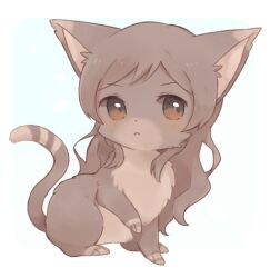 animal animal_focus animalization blush brown_eyes brown_fur brown_hair cat closed_mouth full_body idolmaster idolmaster_million_live! kitazawa_shiho long_hair nako_(user_wnnm5534) no_humans simple_background solo white_background