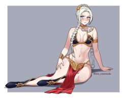 1girl blush braid chain chain_leash cosplay edelgard_von_hresvelg fire_emblem fire_emblem:_three_houses huttslayer_leia leash metal_bikini metal_bra navel nintendo pelvic_curtain princess_leia princess_leia_(cosplay) rein_creamsoda revealing_clothes slave star_wars white_hair