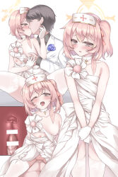 1boy 1girl \||/ absurdres alternate_costume amerika_neko bar_censor bare_shoulders black_hair blue_archive blue_flower blue_rose blush breasts bride bridge bright_pupils censored choker clothed_sex collarbone commentary couple cowboy_shot cowgirl_position cross cross-section cross_choker dress drooling faceless faceless_male feather_hair floral_print floral_print_thighhighs flower formal_clothes furrowed_brow girl_on_top glint gloves grabbing_another&#039;s_breast groping hair_between_eyes hair_ribbon half-closed_eyes halo hand_on_another&#039;s_face hand_up hetero highres holding_hands husband_and_wife kiss long_dress long_sleeves looking_at_another looking_at_viewer medium_hair mouth_drool multiple_views nipples one_eye_closed one_side_up open_mouth pink_eyes pink_hair print_thighhighs pussy red_ribbon ribbon rose rose_print serina_(blue_archive) sex short_hair shy simple_background small_breasts solo_focus spread_legs straddling suit tears thighhighs tongue tongue_out undressing_another v_arms vaginal wedding_dress white_background white_choker white_dress white_gloves white_ribbon white_suit white_thighhighs yellow_halo