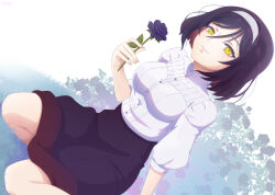 1girl black_hair breasts ishura large_breasts linaris_the_obsidian looking_at_viewer solo