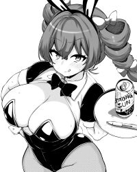 Rule 34 | 1girl, alternate costume, breasts, cleavage, highres, himajin noizu, large breasts, leotard, monochrome, playboy bunny, solo, touhou, yorigami jo&#039;on
