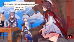 3girls angry animated animated_gif ass ass_shake blue_hair brogus brown_hair flower-shaped_pupils ganyu_(genshin_impact) genshin_impact horns hu_tao_(cherries_snow-laden)_(genshin_impact) hu_tao_(genshin_impact) keqing_(genshin_impact) looking_at_viewer multiple_girls official_alternate_costume purple_hair red_eyes slime_(genshin_impact) smile symbol-shaped_pupils teasing