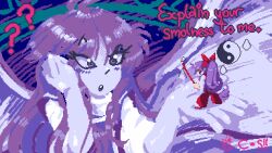 Rule 34 | 2girls, ?, alternate breast size, angel wings, blue dress, blue hair, bow, comet summoner98, commentary, confused, dress, english commentary, english text, feathered wings, gohei, hair bow, hair tubes, hakama, hakurei reimu, hakurei reimu (pc-98), highres, holding, japanese clothes, kimono, long hair, long sleeves, miko, multiple girls, multiple wings, open mouth, orb, pixel art, purple eyes, purple hair, red bow, ribbon, sariel (touhou), seraph, skirt, spoken question mark, touhou, touhou (pc-98), very long hair, white wings, wide sleeves, wings, yin yang, yin yang orb