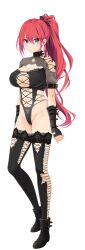 absurdres aqua_eyes black_boots black_gloves black_leotard black_thighhighs boots breasts cleavage gloves high_ponytail highres large_breasts leotard looking_at_viewer non-web_source onizuki_rei ponytail standing thighhighs