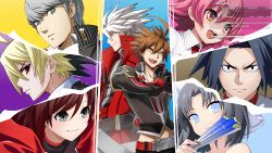 3girls 5boys ahoge aino_heart akatsuki_(akatsuki_en-eins) akatsuki_blitzkampf arc_system_works arcana_heart artist_request blazblue blazblue:_cross_tag_battle blonde_hair brown_hair crossover holding kido_hyde image_sample multicolored_hair multiple_boys multiple_girls naoto_kurogane narukami_yu persona persona_4:_the_ultimate_in_mayonaka_arena ragna_the_bloodedge ruby_rose rwby senran_kagura short_hair smile source_request under_night_in-birth yumi_(senran_kagura)