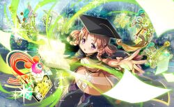 Rule 34 | :o, artist request, black cloak, black hat, book, braid, brown hair, circle skirt, cloak, collarbone, collared cloak, dot nose, dress, expressionless, floating clothes, floating hair, floating paper, frilled sleeves, frills, game cg, hair rings, hair tie, hat, hat tassel, high collar, highres, hiiragi nemu, holding, holding book, light blush, light particles, long hair, long sleeves, looking ahead, magia record: mahou shoujo madoka magica gaiden, magic, magical girl, mahou shoujo madoka magica, mahou shoujo madoka magica magia exedra, medium dress, mortarboard, official art, open book, open mouth, orange dress, outline, outstretched arm, paper, parted bangs, purple eyes, red ribbon, ribbon, side braids, sparkle, strapless, strapless dress, tareme, third-party source, twin braids, uwasa (madoka magica), waist ribbon, white outline, witch&#039;s labyrinth