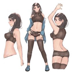 artist_request butt_crack midriff navel shoes shorts smile tagme