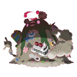 Rule 34 | artist request, asymmetrical arms, clefairy, dynamax, fish skeleton, full body, garbodor, gen 1 pokemon, gen 5 pokemon, gigantamax, gigantamax garbodor, nintendo, no humans, official art, open mouth, pokemon, pokemon (creature), pokemon focus, pokemon swsh, red clouds, sharp teeth, solo, stuffed toy, substitute (pokemon), teeth, third-party source, toy airplane, toy boat, toy car, transparent background, winding key