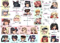 6+girls black_hair blonde_hair blue_eyes brown_eyes brown_hair cat eyepatch long_hair military military_uniform multiple_girls punpun purple_hair red_eyes red_hair relationship_graph short_hair translation_request twintails