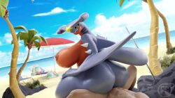 1boy 1girl 3d animated ass beach bouncing_ass bouncing_breasts breasts garchomp gen_4_pokemon girl_on_top hetero huge_ass large_breasts looking_back nintendo pervertguy341 pokemon pokemon_(creature) public_indecency sex shark_girl sharp_teeth sound tagme teeth video