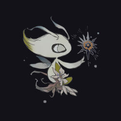 absurdres antennae black_background celebi colored_skin fairy_wings flower gen_2_pokemon green_skin grey_eyes highres keroreud legendary_pokemon muted_color mythical_pokemon nintendo no_humans pokemon pokemon_(creature) pokemon_focus simple_background wings