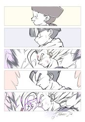 1boy absurdres age_progression black_eyes black_hair dragon_ball dragon_ball_super dragon_ball_super_broly dragonball_z gohan_beast green_eyes greyscale_with_colored_background highres kanaetecho long_hair medium_hair potential_unleashed profile red_eyes short_hair son_gohan spot_color super_saiyan super_saiyan_2 white_hair