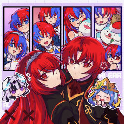 1boy 3girls black_hair blue_eyes blush character_name chibi closed_eyes commentary_request creature crossed_bangs dark_persona female_alear_(awoken_divinity)_(fire_emblem) female_alear_(fell_dragon)_(fire_emblem) female_alear_(fire_emblem) female_alear_(gifted_dragons)_(fire_emblem) female_alear_(red_days_past)_(fire_emblem) female_alear_(seaside_dragon)_(fire_emblem) fire_emblem fire_emblem_engage fire_emblem_heroes flying_sweatdrops grey_hair heterochromia kabutsu_(mtansuiii) long_hair looking_at_viewer lumera_(fire_emblem) male_alear_(divine_dragon)_(fire_emblem) male_alear_(fell_dragon)_(fire_emblem) male_alear_(fell_dragon_child)_(fire_emblem) male_alear_(fire_emblem) male_alear_(gifted_dragons)_(fire_emblem) multicolored_hair multiple_girls nintendo official_alternate_costume purple_eyes red_eyes sommie_(fire_emblem) split-color_hair two-tone_hair very_long_hair veyle_(fire_emblem)