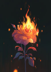 artist_name black_background burning fire flower highres huhv. leaf no_humans original plant red_flower signature simple_background