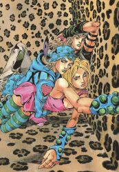 araki_hirohiko_(style) gyro_zeppeli highres johnny_joestar jojo_no_kimyou_na_bouken lucy_steel non-web_source official_art steel_ball_run