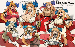 1girl blonde_hair english_text fish highres horns murgoten sweat sword tail weapon