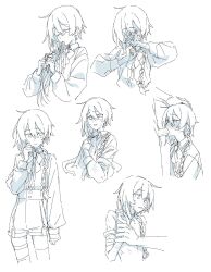 1boy 1girl androgynous azuma_shino bandages bow braid fellatio highres holding_another&#039;s_wrist injury nia_(azuma_shino) oral scared sketch sweat tears tentacles tomboy tying_hair