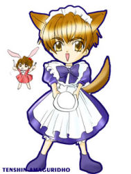 Rule 34 | 1990s (style), amaguridho tenshi, animal ears, apron, brown hair, cardcaptor sakura, cat ears, cat tail, crossdressing, fox ears, gender request, genderswap, li xiaolang, lowres, maid, maid apron, short hair, tail, yellow eyes