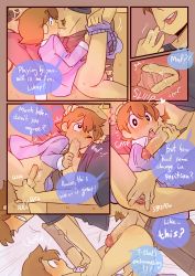2boys absurdres age_difference anal ass boxers clive_dove comic erection fellatio highres luke_triton male_focus male_penetrated male_underwear multiple_boys naughty_face oral penis professor_layton shota size_difference smirk text_focus tnso underwear undressing yaoi
