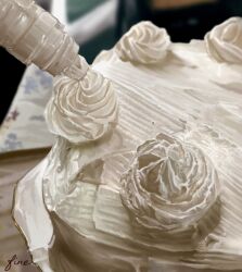 Rule 34 | artist name, cake, commentary, english commentary, fine 9725, food, food focus, highres, icing, making-of available, original, plate, realistic, still life, table