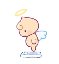 1119mna 1other absurdres angel_wings colored_skin commentary_request creature creature_focus halo highres kuriten orange_skin other_focus plump simple_background solo standing tamagotchi tamagotchi_(classic) tamagotchi_(creature) traditional_halo weighing_scale wings