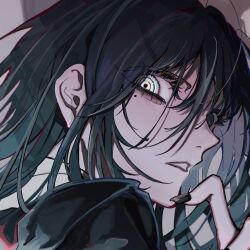 Rule 34 | 1girl, ado (utaite), aegyo sal, black hair, black nails, chando (ado), commentary, english commentary, hair between eyes, highres, long hair, looking at viewer, mole, nail polish, official art, orihara (ewkkyorhr), sidelocks, solo, utaite