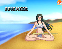 1girl barefoot beach black_hair cloud closed_eyes fire_emblem fire_emblem_awakening fundoshi headband highres japanese_clothes crossed_legs long_hair meditation navel nintendo ocean reit sand sarashi say&#039;ri_(fire_emblem) sky sword water weapon