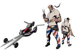 1boy barber belt car comb emergy_leatherman motor_vehicle official_art ponytail promotional_art reference_sheet scissors smirk tailenders