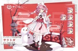 1girl ahoge alternate_hairstyle azur_lane blush bow chinese_clothes commentary_request eagle_union_(emblem) lolita_fashion long_hair looking_at_viewer official_alternate_costume official_art pink_hair purple_eyes qi_lolita saratoga_(azur_lane) saratoga_(spring&#039;s_opening_act!)_(azur_lane) saru smile solo twintails