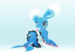 1boy absurdres blue_skin brionne colored_skin creatures_(company) crossover electric_hearts eyeliner game_freak gen_7_pokemon head_tilt highres krita_(medium) makeup nintendo non-web_source on_floor pink_eyeliner pokemon signature simple_background skirt three_quarter_view tsurime tyson_tan upturned_eyes