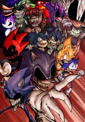 2girls 6+boys alien angry blood blood_on_hands bloody_tears claws closed_eyes colored_teeth crying crying_with_eyes_open crystal dr._eggman dread_(sonic.exe) exe_(revie) exe_slayer_(sonic.exe) faker_(revie) fangs fatal_error_(sonic_form) fleetway_super_sonic glasses gloves green_eyes highres i-speye_(sonic.exe) im_lazy_sheck_lol looking_at_viewer looking_down looking_up lord_x_(sonic.exe) mask mr._needlemouse multiple_boys multiple_eyes multiple_girls open_mouth red_eyes red_hair red_teeth rewrite_(sonic.exe) sally.alt_(sonic.exe) sally_acorn sharp_teeth shinic_(sonic.exe) short_hair size_difference smile sonic.exe sonic:_execution_(comic) sonic_(series) sonic_the_comic sonic_the_hedgehog sonic_the_hedgehog_(archie_comics) starved_(sonic.exe) super_sonic tears teeth tongue white_gloves xenophanes_(sonic.exe) xerophanes_(sonic.exe)