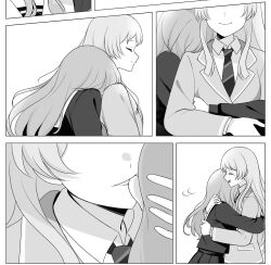 Rule 34 | 2girls, bang dream!, bang dream! it&#039;s mygo!!!!!, biting, biting ear, chihaya anon, closed eyes, closed mouth, collared shirt, haneoka school uniform, highres, hiruver, hug, hug from behind, long hair, multiple girls, nagasaki soyo, necktie, open mouth, pleated skirt, sailor collar, school uniform, shirt, skirt, smile, tsukinomori school uniform, yuri