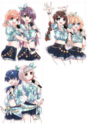 6+girls :d aqua_hairband aqua_shirt belt black_belt black_shorts black_skirt blonde_hair blue_eyes blue_hair bob_cut breasts brown_hair cerise_bouquet closed_mouth colored_inner_hair commentary_request dollchestra fujishima_megumi green_eyes grey_eyes grey_hair hair_bun hair_ornament hairband hairclip highres hinoshita_kaho holding holding_microphone inverted_bob kanduki_kamibukuro link!_like!_love_live! long_hair love_live! low_twintails medium_breasts microphone midriff miniskirt mira-cra_park! multi-tied_hair multicolored_hair multiple_girls murano_sayaka natsumeki_pain official_alternate_costume open_hand open_mouth orange_hair osawa_rurino otomune_kozue ponytail purple_hair red_eyes red_hair shirt short_hair short_twintails shorts simple_background single_hair_bun skirt smile streaked_hair twintails virtual_youtuber white_background white_shirt x_hair_ornament yugiri_tsuzuri