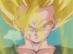 animated animated_gif aura blonde_hair dragon_ball green_eyes impact_frame lowres scratches serious son_gohan super_saiyan super_saiyan_2 tagme