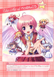 2girls absurdres august_soft bekkankou bikini blonde_hair blue_eyes breasts butt_crack cleavage crossover feena_fam_earthlight fortune_arterial green_eyes holding_hands hat highres moon multiple_girls princess purple_hair sarong sendou_erika straw_hat swimsuit tagme yoake_mae_yori_ruri_iro_na