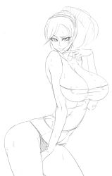 Rule 34 | 1girl, albert, breasts, female focus, korean text, large breasts, mature female, min-gook&#039;s mother, monochrome, panties, sketch, solo, underwear, white background