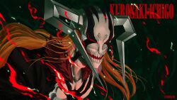 Rule 34 | 1boy, absurdres, artist name, bleach, character name, colored skin, highres, hollow (bleach), hollow ichigo, hollow mask, horns, kurosaki ichigo, long hair, male focus, orange hair, red eyes, solo, white skin, zunedraws