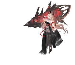 1girl absurdres artist_request azur_lane bare_arms bare_shoulders black_choker black_dress black_garter_belt black_panties black_thighhighs blonde_hair braid breasts choker cleavage closed_mouth clothes_lift covered_navel criss-cross_halter crossed_legs cup dress dress_lift flower frills full_body garter_belt garter_straps glorious_(azur_lane) glorious_(meta)_(azur_lane) hair_between_eyes hair_ornament halter_dress halterneck hand_up high_heels highres holding horns jewelry large_breasts lifting_own_clothes lingerie long_dress long_hair looking_at_viewer nail_polish non-web_source official_art panties parted_lips red_flower red_rose rose see-through_clothes see-through_dress shoes sidelocks simple_background sleeveless sleeveless_dress solo standing stiletto_heels thighhighs thighs thorns transparent_background underwear very_long_hair watson_cross